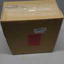 mDesign Metal Freestanding Slim Toilet Bowl Brush and Holder + Rectangle Narrow 5 Liter / 1.3 Gallon Step Pedal Trash Can Wastebasket for Bathroom - Small, Compact Design - Set of 2 - Soft Brass