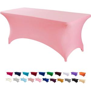 Peomeise 8FT Spandex Table Cover Rectangular Stretch Spandex Tablecloth (Pink,8FT)