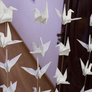 Paper Crane Hanging Garlands(3stringsX 5.2ft), Origami Birds Streamers for Bridal Shower, Baby Shower Birthday Party Supplies (White)