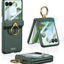 for Motorola Razr 50 Ultra Case with Built-in Front Screen Protector and Ring Kickstand & Magnetic Hinge Protection, Hard PC Slim Shockproof Protective Cover for Motorola Razr+ 2024(Green)