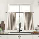 UHITECH Blackout Curtains 42 Inch Length 2 Panels Set for Bedroom Oatmeal Linen Textured Thermal 100% Black Out Curtain for Living Room with Back Tab Rod Pocket Track System
