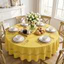 Horaldaily Yellow Farmhouse Style Tablecloth with Decorative Cutouts, 60×60 Inch Round Polyester Table Cloth, Wrinkle Resistant Washable Table Cover for Dining Wedding and Outdoor