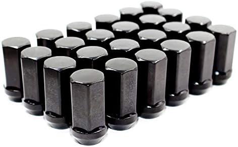 Set of 24 Veritek 14x1.5mm 1.8 Inch 45mm Overall Length 7/8 22mm Hex Black Duplex Acorn Lug Nuts for Cadillac Chevy Chevrolet Ford GMC Nissan RAM Toyota Aftermarket Custom SUV Truck Wheels