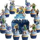 25Pcs Zelda Birthday Party Supplies Pack Includes 1 Cake Topper 24 Cupcake Toppers for Game Zelda-s Party Supplies