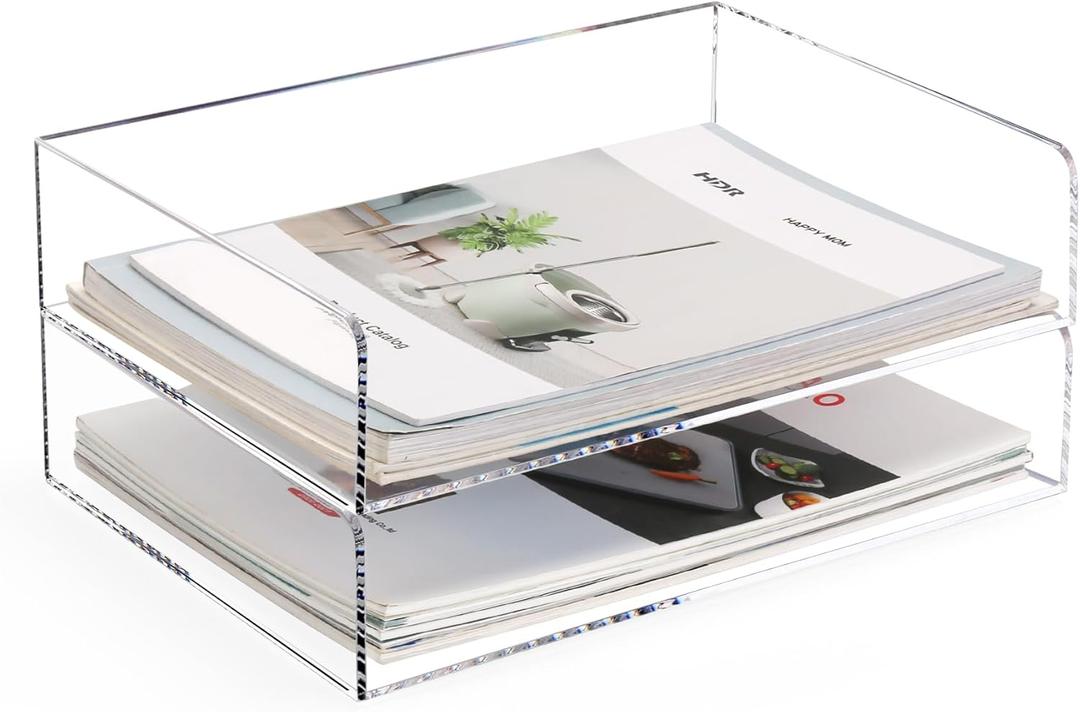 Clear Letter Tray Paper Trays A4 File Desk Organizer, Stackable Acrylic Paper Tray Holder Desktop Storage Organization for Office Home Supplies (Transverse)