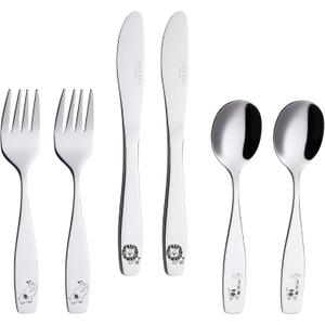 ANNOVA Kids Silverware 6 Pieces Children's Safe Flatware Set Stainless Steel - 2 x Safe Fork, 2 x Dinner Knife, 2 x Dinner Spoon, Toddler Utensils Safari, for Lunchbox (Elephant, Giraffe, Lion)