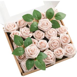 Ling's Moment 1.5/2 inch Artificial Rose Taupe & Nude Buds and Petite Roses w/Stem 25pcs for DIY Wedding Boutonniere Corsages Bouquets Centerpieces Decorations