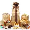 Broadway Basketeers Festive Gift Basket Tower  Gourmet Food Gifts with Chocolates, Cookies, Snacks & Treats - Christmas Gift Tower for Celebration, Birthday, Corporate & Thank You Occasions