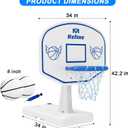 Solar Pool Basketball Hoop with Lights, 34"x34"x42.2" Oversized Swimming Pool Toys with 2 Balls/Pump for Poolside Water Basketball Game, High Brightness LED Poolside Basketball Hoop for Kids & Adults