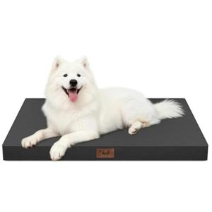 Tail Stories Outdoor Large Washable Dog Bed, Orthopedic Egg Crate Foam Dog Crate Mat for Large Dogs with Removable Oxford Cooling Cover, Black