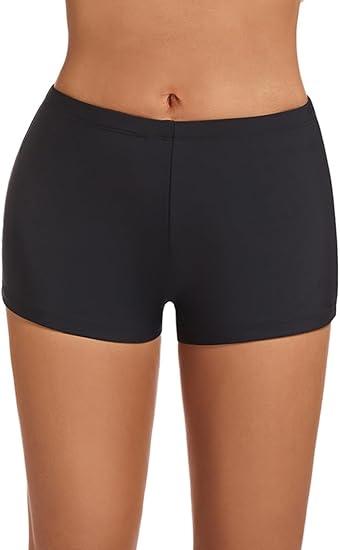 Micosuza Womens Swim Boyshorts Bikini Bottom Boardshorts Mini Short Beachwear Black, Size: 18