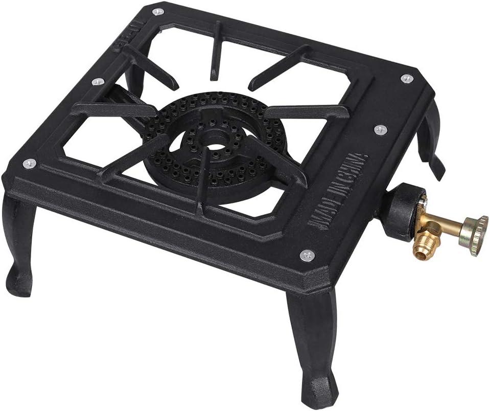 Boshen Portable Stove Burner Cast Iron Propane LPG Gas Cooker for Patio Outdoor Camping BBQ, Adapter Not Included