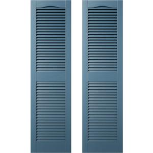 Builders Edge 14.5 in. W x 52 in. H Builders Edge, Standard Cathedral Top Center Mullion, Open Louver Shutters, Includes Matching Installation Spikes (Per Pair), 036 - Classic Blue