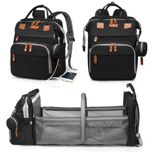 Astro alan Baby Diaper Bag with Changing Station, Waterproof Diaper Bag Backpack for Moms Dads with USB Charging Port, Baby Shower Gifts, Large Capacity diaper backpack, Black, 16.5'' x 8'' x 13'' inch