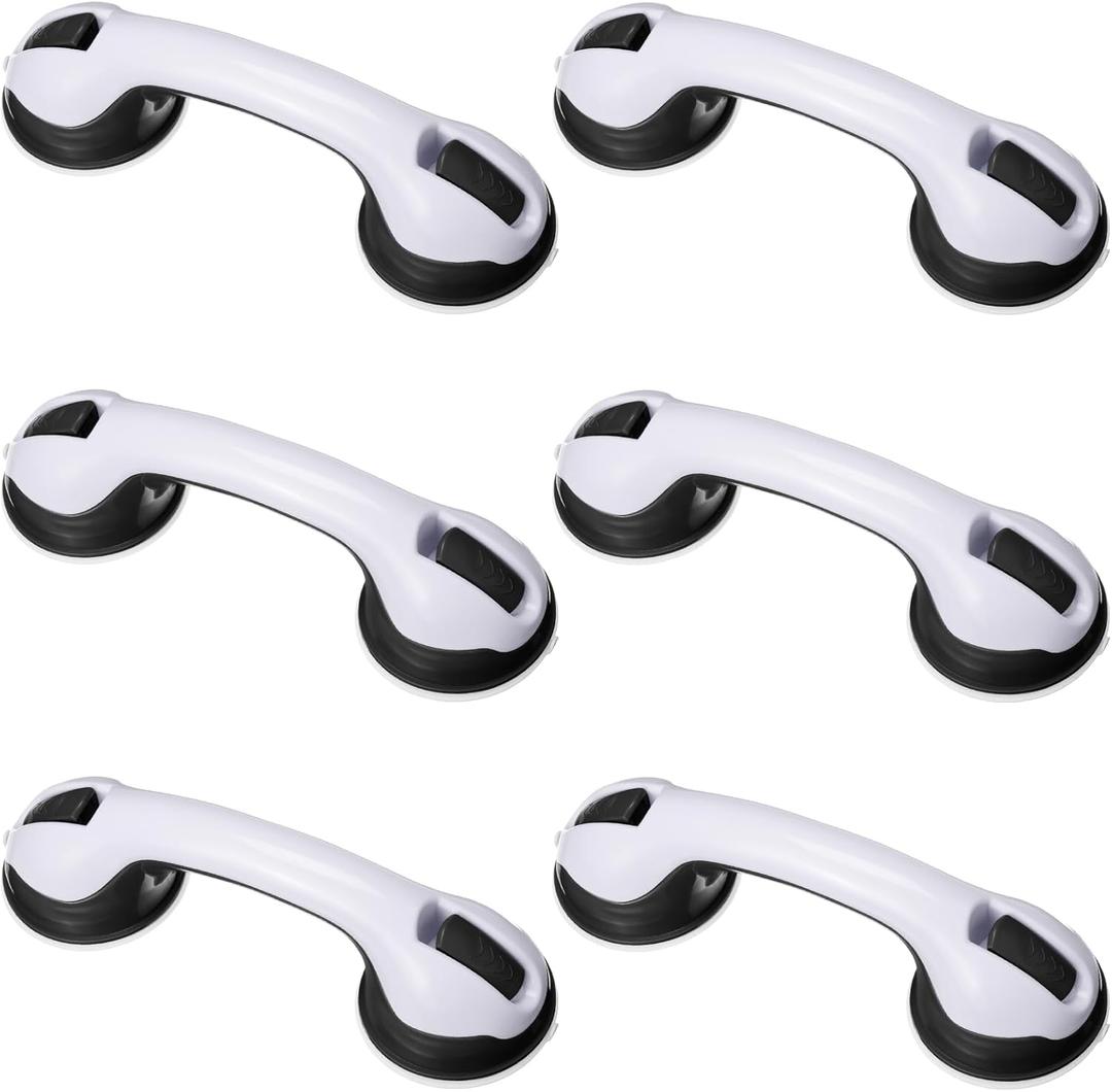6 Pack 12 Inch Shower Grab Bars for Bathtubs and Showers Suction Cup Shower Handles for Seniors Elderly Handicap Safety Handrails Removable No Drilling Heavy Duty Bathroom Grips(Black)