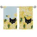 Yellow Lemon Kitchen Towels Dish Towels Set of 2,Black Cat Summer Seasonal Holiday Hand Towels 18x26 Inch Drying Dishcloth,Summer Dish Towels for Kitchen Bathroom Home Decorations