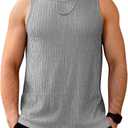 Men's Tank Tops Summer Sleeveless T Shirt Casual Ribbed Knit Muscle Basic Tee Shirts (Gray, XXL)