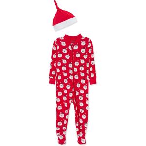 Little Me Clothes for Baby Boys' and Girls' Holiday Footies and Cap Set Romper Sleeper, Newborn to 18 Months (Lipstick Red Santa)