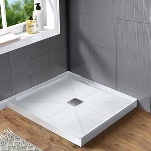 Shower Base 36"L x 36"W x 4"H, Single Threshold SMC Shower Pan for Bathroom with Non-Slip Textured Surface and Stainless Steel Shower Drain Cover