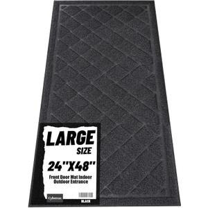 Front Door Mat Outside Entrance, 24" x 48" Trap Dirt and Moisture Waterproof All-Weather Doormat Indoor Outdoor Floor Mat Easy Clean Patio Porch Entryway Garage Welcome Mat, Non Slip (Black Diamond)