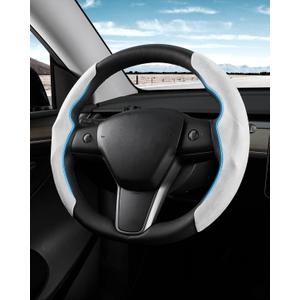 Shademax Custom-Fit for Tesla Steering Wheel Cover, Tesla Model Y/3 2017-2025 2026 (Fit Model Y Juniper 2026/ Model 3 Highland) Suede Steering Wheel Cover Non-Slip Tesla Model Y/3 Accessories (White)