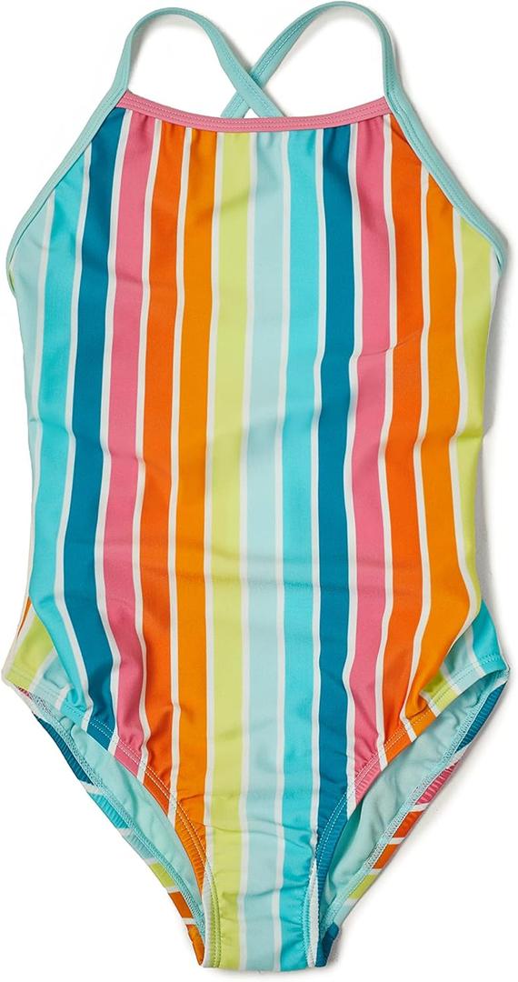 Speedo Girls' Swimsuit One Piece Solid Cross Back Multi Straps (Size:12, Color: Aqua Splash)