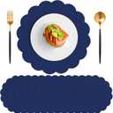 60 Pcs Navy Blue Paper Placemats, 13.5 Inch Disposable Scalloped Placemat Round Table Place Mats Decorative Paper for Birthday Wedding Banquet Holiday Graduation Celebration Party