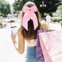 Pink Satin Oversized Hair Bows with Long Tails - Metal Barrettes, Silky Ribbon Aesthetic Hair Accessories for Women and Girls