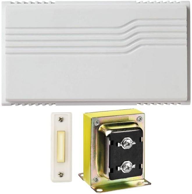 Newhouse Hardware Two Note Wired Door Bell Chime Kit w/Transformer & Surface Mount Lighted Push Button, 16VAC/10 VA, White