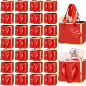 Yeaqee 50 Pcs Mini Metallic Paper Gift Bags with Handle 4x4.75x2.2'' Small Gift Bag DIY Tag Thank You Party Favor for Mother's Day Wedding Graduation Baby Shower Birthday Jewelry (Red,Gold)