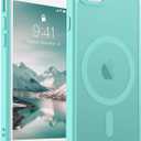 SUPFINE Magnetic for iPhone SE Case 2022 (3rd)/2020 (2nd), iPhone 8 Case (Compatible with MagSafe) (Military Grade Drop Protection) Slim Translucent Matte Phone Case,Blue Green
