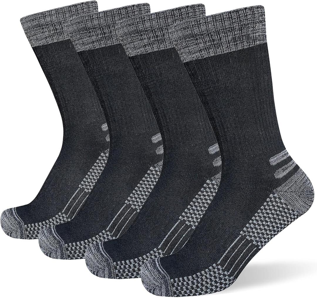 Men's Crew Work Boot Socks, Thick Cushioned Moisture Wicking Hiking Sock 4 Pairs (12-15)