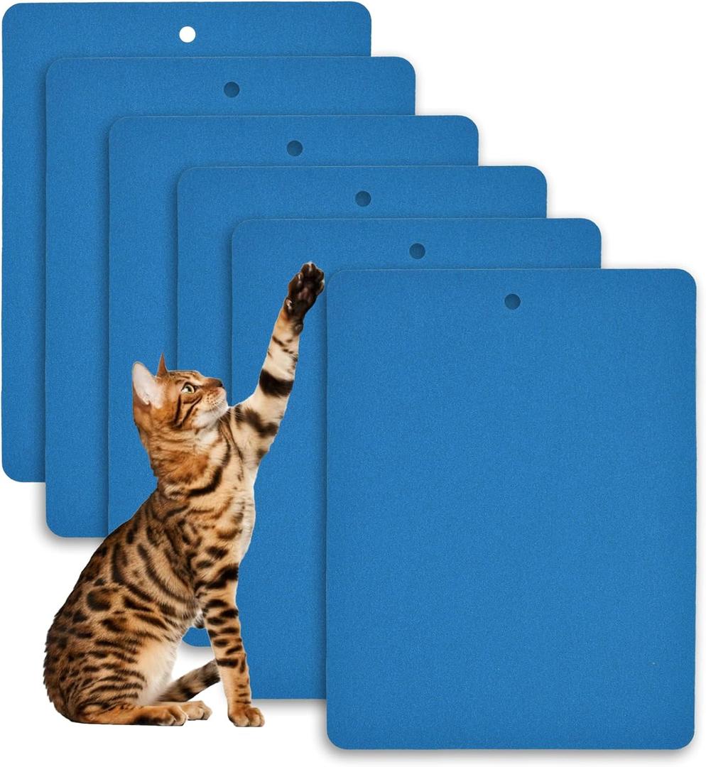 kathson 6 Pcs Cat Nail File Scratcher,Cats Scratch Stickyback Sandpaper Replacement Dog Nail Paw Scratch Pad with Hanging Hole Nail Files Scratching Strips for Pet Manicure Pedicure (Blue,11''x14.9'')