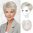 REECHO Hair Topper for Women - 100% Japanese Revolutionary Fiber Short Toupee Wiglet Topper Hairpiece for Women with Thinning Hair Loss Lightweight Large Base for Full Coverage - Pearl