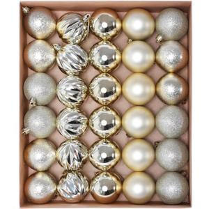 30ct Christmas Ornaments Tree Decorations Set-2.36 Inch Champagne Gold Shatterproof Decorative Hanging Ball Ornament Bulk, Xmas Tree Tabletop Decoration for Fall Halloween Holiday Party Decor