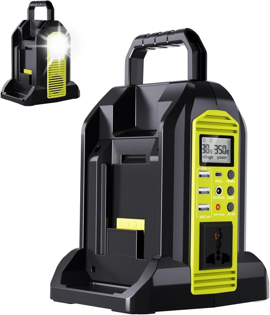 350W Power Inverter for Ryobi 40V Li-ion Batteries,2-Port Supply Inverter Generators Converter DC 40V to AC110V ~120V with LED Light,3 USB-A,1 Type-C,1DC Port, for Outdoor Travel Camping