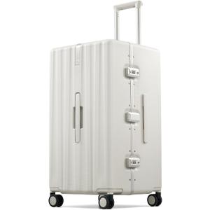 Hanke Premium 28 Inch Zipperless Extra-Large Checked Luggage, Aluminum Frame Hard Shell PC Suitcase with TSA Lock and Multi-Handle Design, 8 Quiet Spinner Wheels for Extended TripsWhite