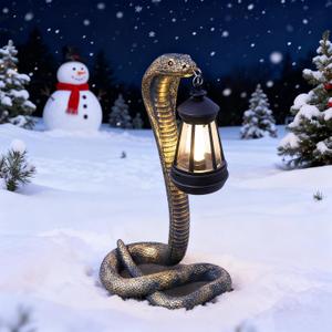 Solar Snake Garden Statue,11.22 Inch Snake for Yard Lawn Garden Patio Scary Decorations,Indoor Haunted House Prop and Christmas Home Party Decor (Brass Color)