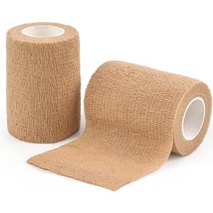 AUPCON Vet Wrap Cohesive Bandages Bulk Self Adhesive Bandage Wrap Self Adherent Wrap Non-Woven for Dogs Pet Animals & Ankle Sprains & Swelling 4 Inch x 5 Yards (2 Pack Beige)