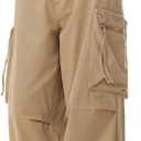 Womens Parachute Cargo Pants Y2K Baggy Cargo Pants Wide Leg Casual Joggers with Pockets (Beige, M)