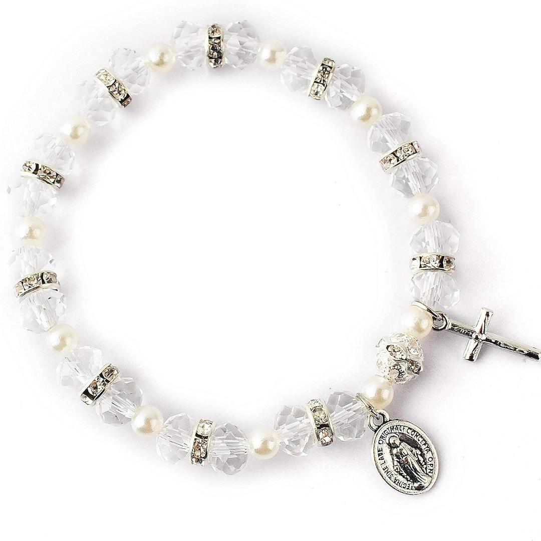 HanlinCC Women's Stretch Rosary Bracelet Beaded Crucifix & Miraculous Medal