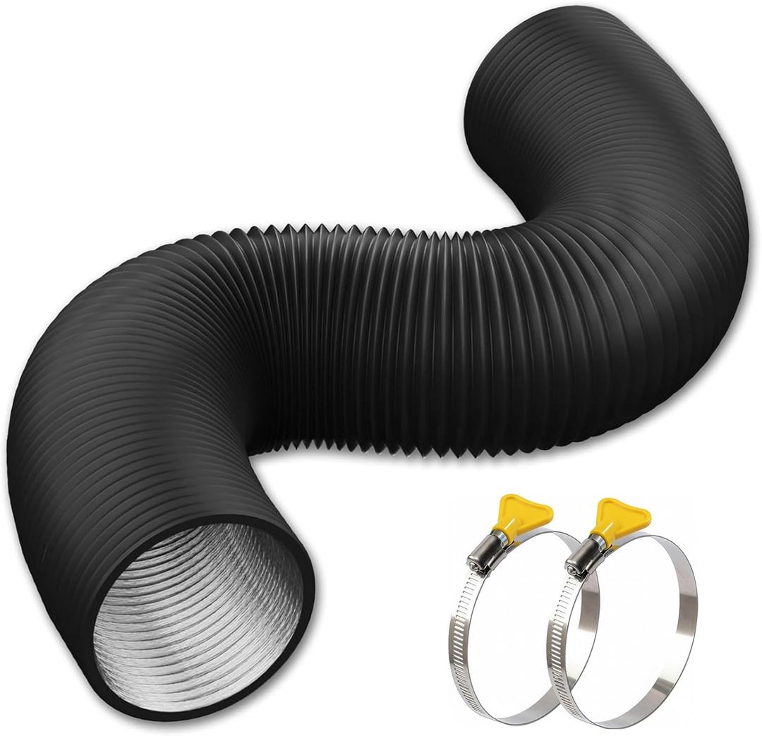Reinforced Dryer Vent Hose 4 inch 8 FT with 2 Key Hose Clamps, Heavy Duty Flexible Duct Hose for Laundry, Grow Tent, Bathroom Exhaust Fan