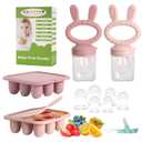 Baby Breastmilk Popsicle Molds & Baby Fruit Feeder (4 Pack), Infant Food Freezer Tray Storage Containers, Silicone Teething Pacifier Feeder and Teether for BabiesPink&Purple