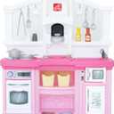 Step2 Fun with Friends Kids Kitchen Playset, Indoor/Outdoor Kitchenette, Interactive Play with Lights and Sounds, Durable Plastic, Includes 25 Piece Toy Accessories, Toddlers 2+ Years Old, Pink