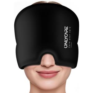 ONLYCARE Migraine Relief Cap, Upgraded Headache Relief Cap with Odorless Reusable Gel Head Wrap, Soothing Face Ice Pack Mask Products with Hot & Cold Therapy for Tension, Stress, Hangover & Puffy Eyes (Original Black)