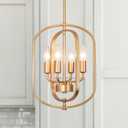 JHLBYL Gold Chandelier Light Fixture, 4-Light Modern Farmhouse Chandeliers for Dining Room Lighting Fixture Industrial Ceiling Pendant for Kitchen Island Living Room Bedroom Entryway
