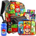 Super Mario Backpack and Lunch Box Set for Kids - Bundle with Mario Backpack, Mario Lunch Bag, Stickers, Water Bottle, More | Super Mario School Bag for Boys 4-6