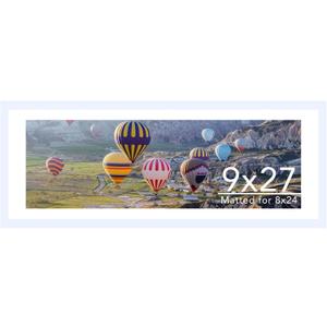 JCJMY 9x27 Picture Frame with 8x24 Mat, Display Photo 8x24 with Mat or 9 x 27 Without Mat, Wall Hanging Large 9 by 27 Poster Frame with Plexiglass, White
