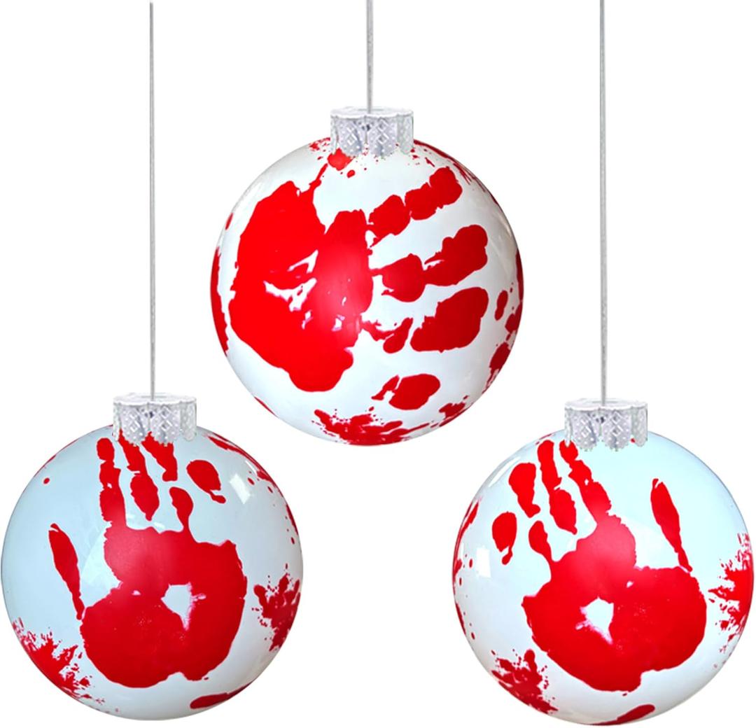 3 Pack 9 Inch Inflatable Horror Halloween Decorations Outdoor, Bloody Scream Large Horror Halloween Balls, Zombie Ornaments Decor or Front Door Yard, Haunted House Gate Party