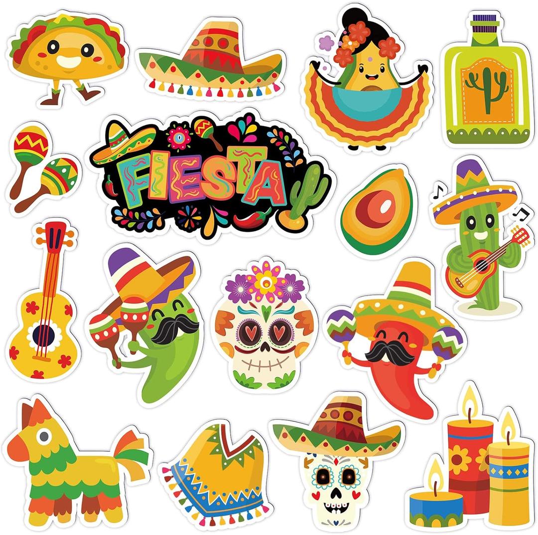 Whaline 16 Pcs Mexican Fiesta Refrigerator Magnets Cinco De Mayo Sombrero Cactus Taco Magnets Holiday Colorful Magnetic Stickers Garage Magnet for Fridge Mailbox Metal Door Kitchen Cabinets Decoration